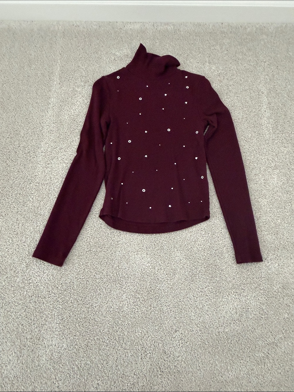 Zara Burgundy Embellished Turtleneck Sweater